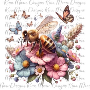 Pastel Floral Honey Bee Clipart Shirt Sublimation Design Digital Download PNG Instant DIGITAL ONLY, Glass Jar png Design, Tshirt Design dtf
