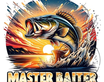 Master Baiter Bass PNG Colorful Fish Fishing Funny Sarcastic Summer Sublimation Instant Downloadable DIGITAL Download POD File T Shirt