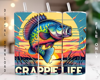 Crappie Life Tumbler Wrap , Crappie Life Sublimation PNG Digital Download, 20oz Skinny Straight Tumbler Wrap JPG Fishing Cup White Perch