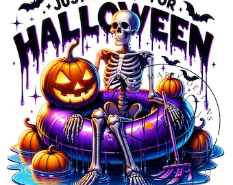 Just Waiting for Halloween PNG, Funny Halloween Png, Spooky Summer Halloween Sublimation Design, Cute Clipart, Skeleton DTF Shirt Design
