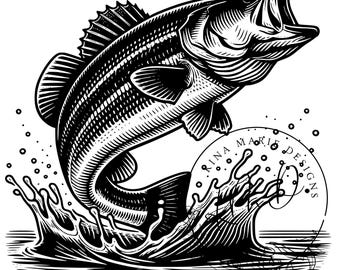 Dibujo de lubina Svg, lubina negra Cricut SVG, descarga digital de lubina, pesca de lubina, SVG de pesca, SVG de pez, silueta, diseño de pesca
