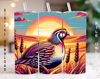 Quail Sunset Tumbler Wrap , Bob White Quail Sublimation PNG Digital Download, 20oz Skinny Straight Tumbler Wrap JPG Quail Cup