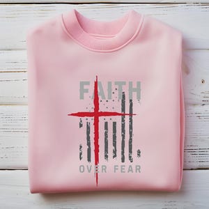 Diseño patriótico "La fe supera el miedo" (PNG, JPG), camiseta cristiana, descarga instantánea, diseño de cruz, PNG cristiano, diseños cristianos imagen 4