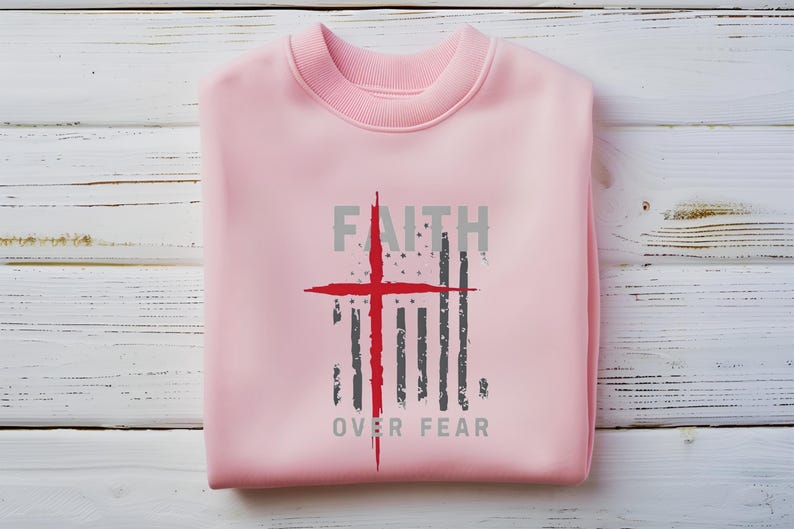 Diseño patriótico "La fe supera el miedo" (PNG, JPG), camiseta cristiana, descarga instantánea, diseño de cruz, PNG cristiano, diseños cristianos imagen 4