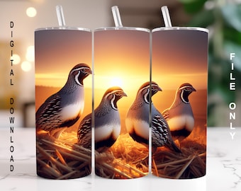 Quail Sunset Tumbler Wrap , Bob White Quail Sublimation PNG Digital Download, 20oz Skinny Straight Tumbler Wrap JPG Quail Cup