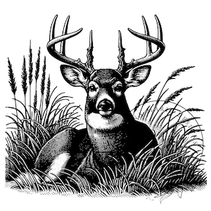 Deer in Grass SVG - Vintage Wildlife Art for Laser Engraving, Wall