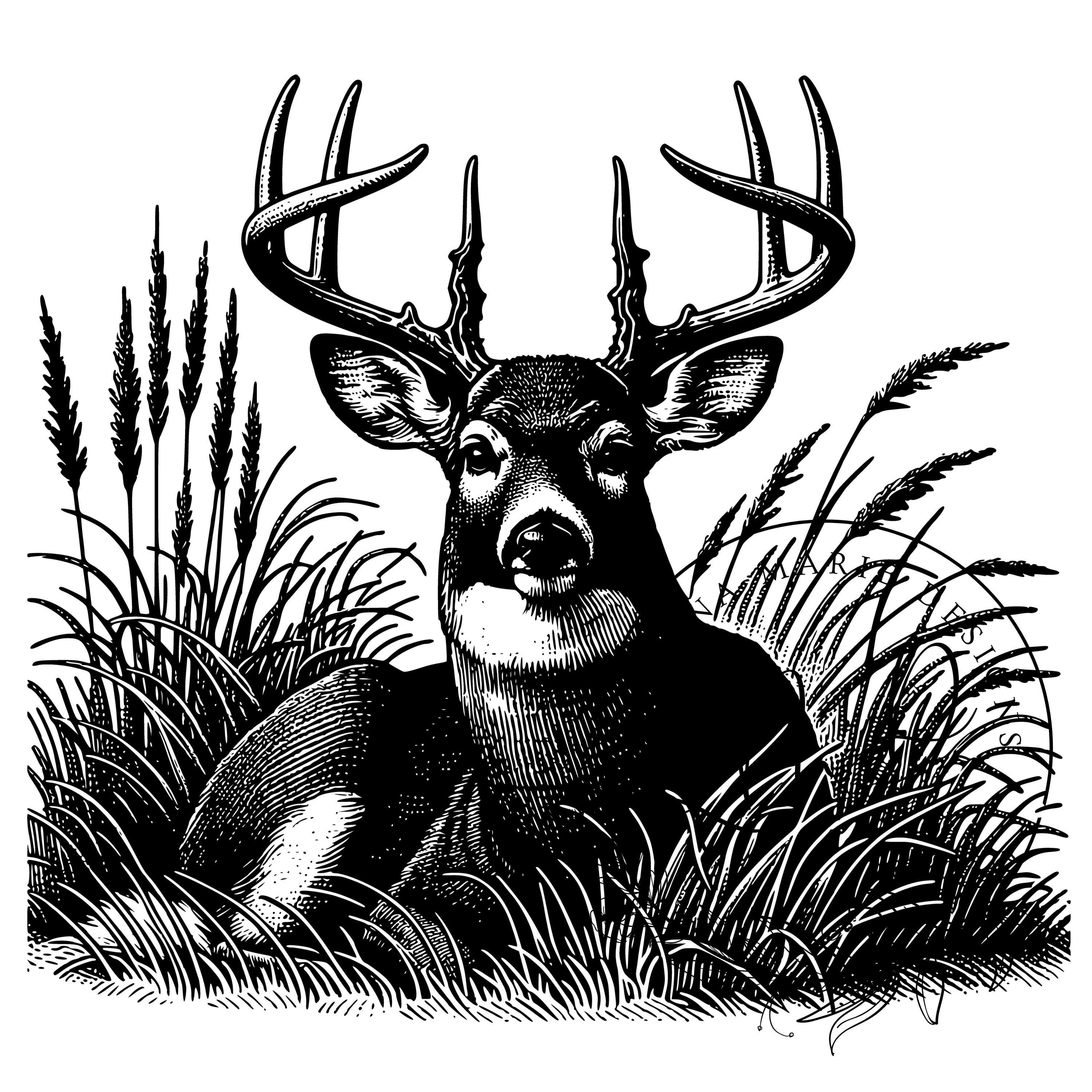 Deer in Grass SVG - Vintage Wildlife Art for Laser Engraving, Wall