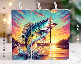Colorful Crappie Tumbler Wrap, Crappie Sublimation PNG Digital Download, 20oz Skinny Straight Tumbler Wrap JPG Fishing Cup White Perch