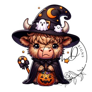 Cute Highland Cow Witch Halloween, Highland Cow Trick or Treat, Spooky Season, Digital Download, T shirt, Tumbler, Spooky Cow