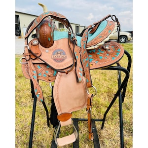 Youth Western Saddle: Handcrafted Leather with Suede Seat & Floral Tooling