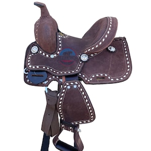 Mini/Pony Rough Out Barrel Style Deep Seat Saddle And Buck Stitch -8 Inch