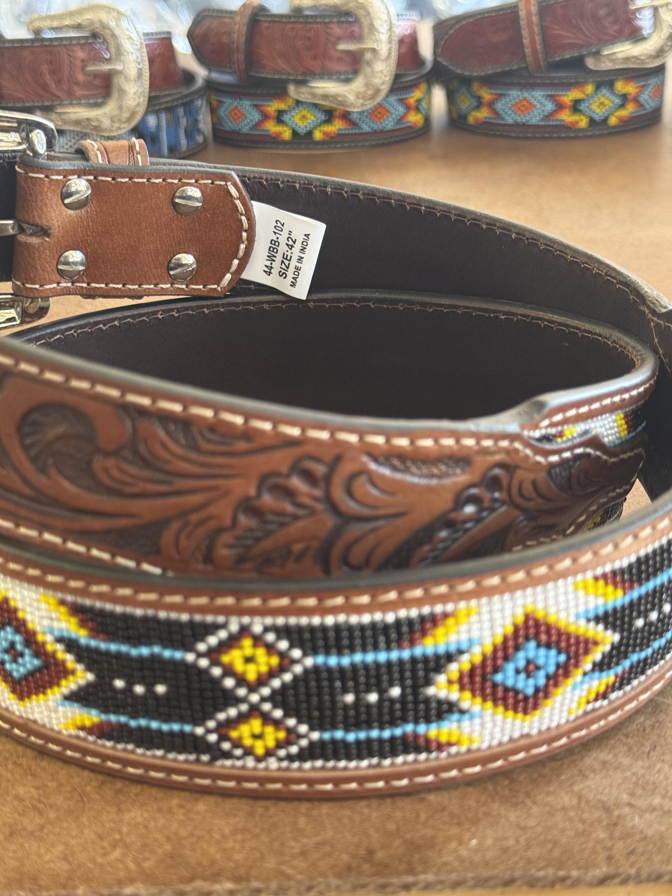 3626 Western Beaded Belts For Young Adults Tooled Leather Heavy Duty Western Fashion Accessories Men main image 4