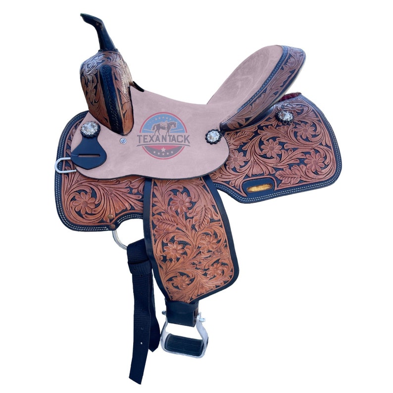 CSSB14 Chestnut Floral Tooled Barrel Saddle