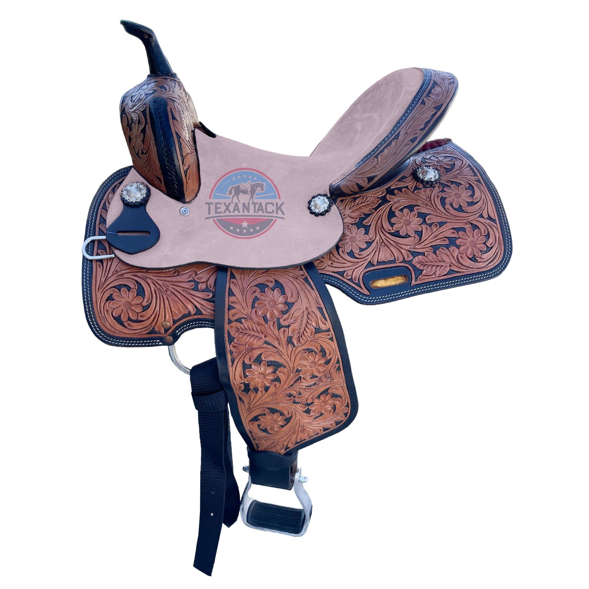 CSSB10 Floral Tooled Buckstitch Barrel Saddle