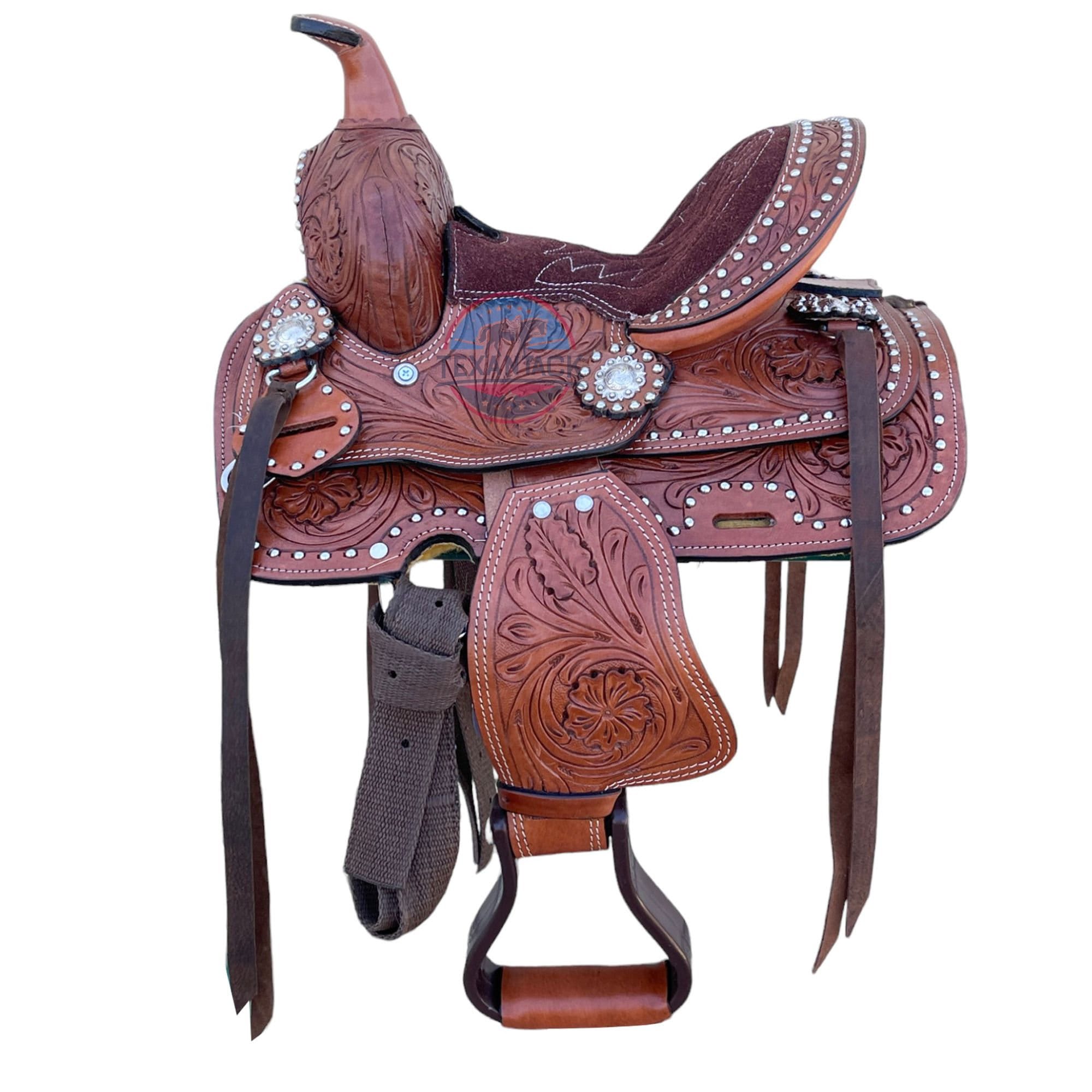 Mini Selle Western En Cuir Marron 8 Pouces Pour Poney, Avec Licol Et Rênes