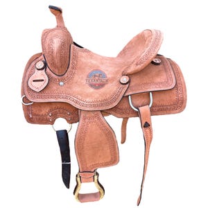 Youth Western Ranch Saddle: Serpentine Tooled Leather, Hard Seat