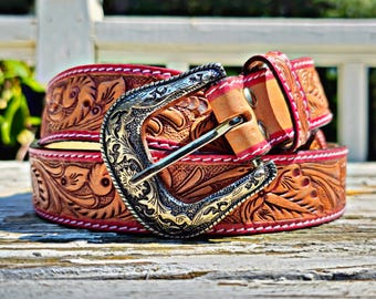 Hand-tooled Leather Western Belt: Full-grain Argentinian  display picture 2