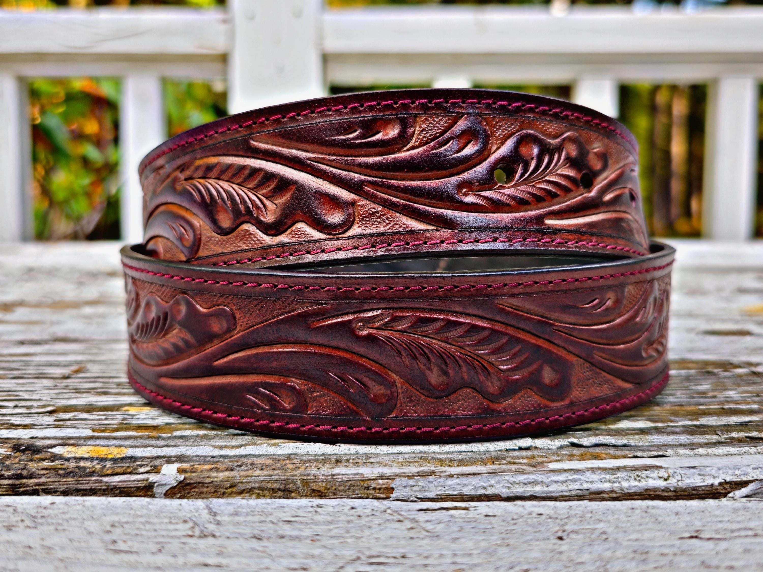 8158 Western Tooled Hand Finished Leather Belt For Men And Women Western Belt For Men Cowboy Full Grain Leather Hand Tooled  main image 4