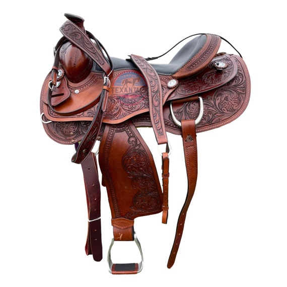 Barrel Western Horse Floral Tooled Seat Saddle Tack Set Size 10 18 Inch