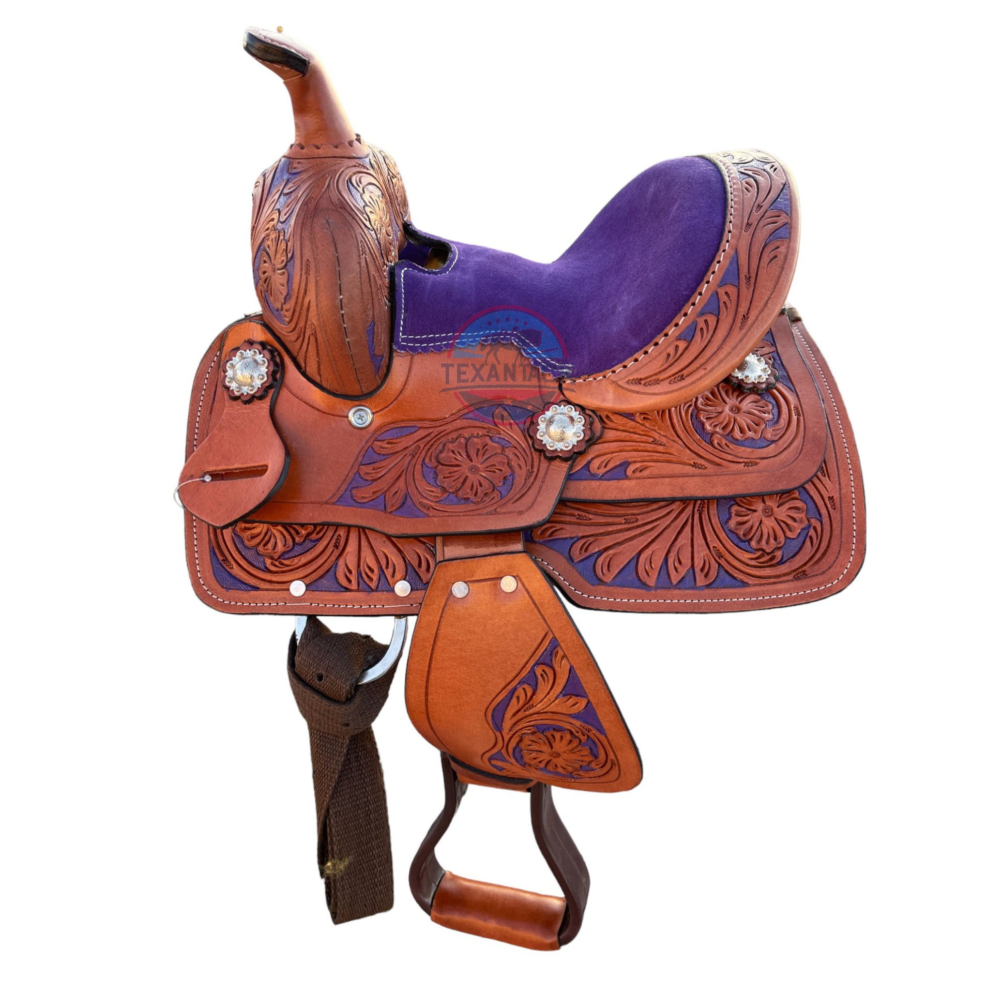 Selle en cuir de course de tonneaux de cheval western poney 8 pour