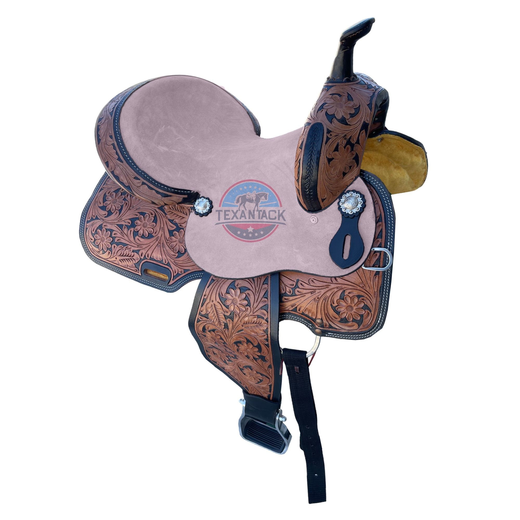 CSSB14 Chestnut Floral Tooled Barrel Saddle main image 1