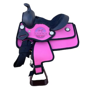 Miniature Light Weight Western New Generation Horse Synthetic Saddle - 8&quot;- Purple/Black/Light Brown/Pink Color Saddle -