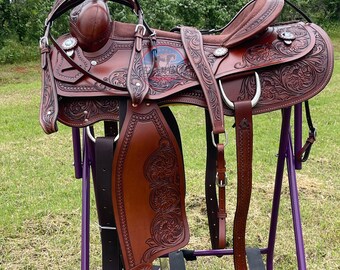 Pferd Western Floral verziert Leder hintere Flanke Sattel