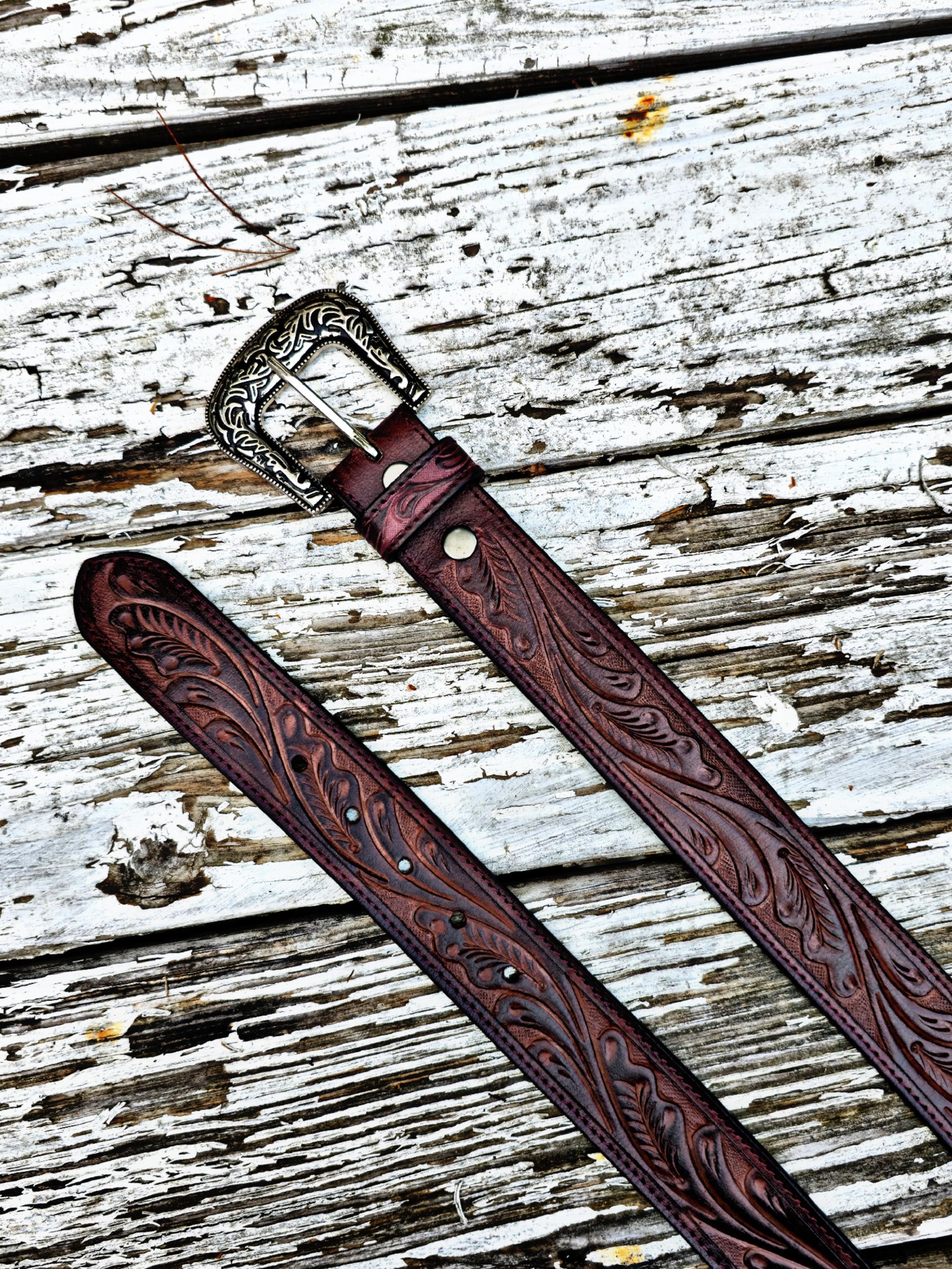 8158 Western Tooled Hand Finished Leather Belt For Men And Women Western Belt For Men Cowboy Full Grain Leather Hand Tooled  main image 3