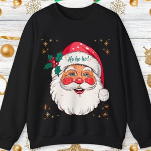Santa Retro Christmas Sweatshirts, Holiday Crewneck Jumper, Festive Pullover, Vintage Xmas Sweater, Traditional Winter,Pink santa Sweaters