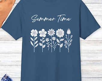 ワイルドフラワーユニセックスTシャツ、自然愛好家シャツ、花柄ボタニカルTシャツ、フラワーTシャツ、レディースシャツ、厚手コットンTシャツ、母の日ギフト