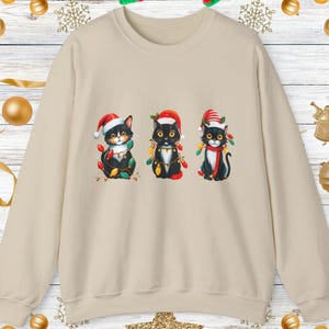 Christmas Sweater Cute Black Kitties Unisex Sweatshirt, Holiday Jumper, Festive Pullover, Xmas Top,Winter Apparel,xmas little cats cool gift