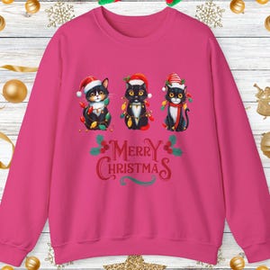 Christmas Sweater Cute Cats Merry Christmas Women&#39;s Sweatshirt, Holiday Cozy Jumper Gift Ideas,Adorable Xmas Kitten Pullover,Cat Lover Sweat