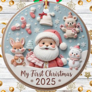 my first christmas ornament santa claus, baby 1st xmas 2025, gift for holiday , newborn santa gift, Festive Tree, ceramic ornament babe
