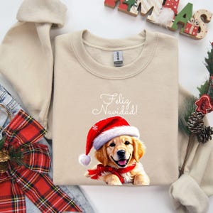 Hond kersttrui kerstmuts Feliz Navidad Sweatshirt, vakantie huisdier minnaar cadeau, gezellige wintertrui, feestelijke kersttrui, schattige dierentop