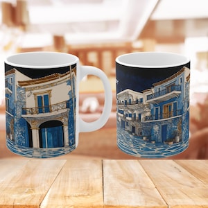 Greek Mykonos Coffee Mug - Ceramic Tea Cup, Travel Souvenir, Gift for Traveler, Greece Vacation, Unique Kitchen Decor, Travel mug Greek cup