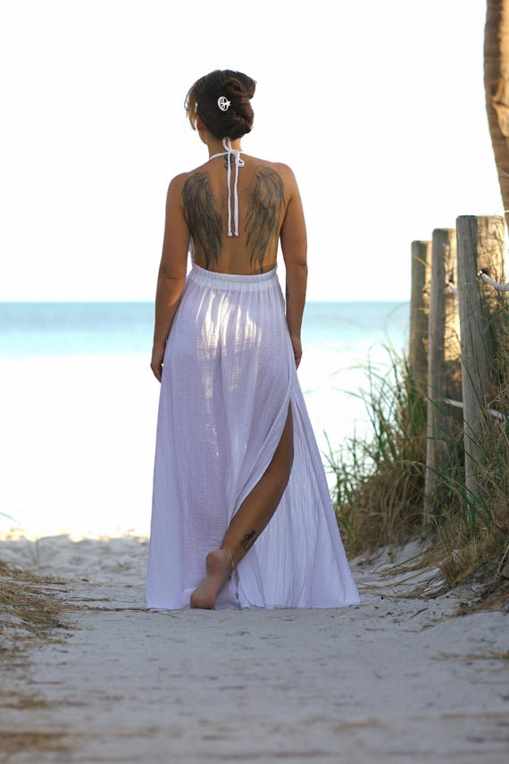Goddess Dress,boho Wedding Dress,summer Long Dress,cleopatra Costume,egyptian  Dress,backless Dress,high Slit Dress,linen Gauze Dress - Etsy