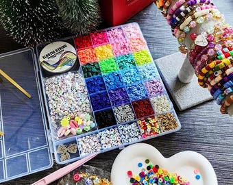 Charms Gifts 6600+PCS Clay Beads Bracelet Making Kit,24 Color DIY Flat Preppy Beads for Friendship Jewelry