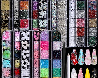 3D Nail Charms Kit: Rhinestones, Gems, Pearls & Studs