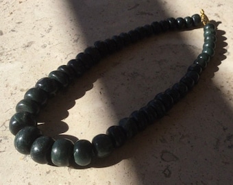 Guatemalan jade necklace Mayan jade jewelry crescent beads dark green