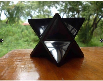 MERKABA STAR Crystal Stone Black obsidian Powerful ENERGY carved from Mexico