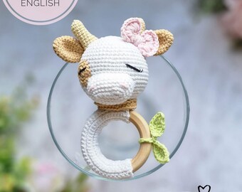 Crochet Cow Teether Rattle PDF Pattern (EN & BG) | Amigurumi Baby Toy Tutorial | Newborn Baby Shower Gift