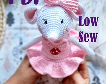 Crochet Mouse Amigurumi Pattern: Low Sew, Embroidered Eyes (PDF Pattern)