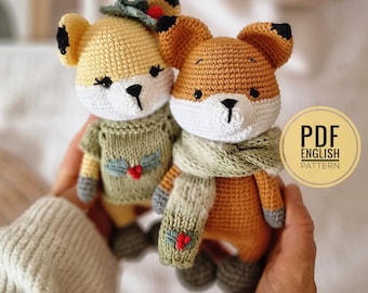Crochet Knit Winter Foxes Toy Pattern: Lex & Lexy Amigurumi (EN PDF Download)