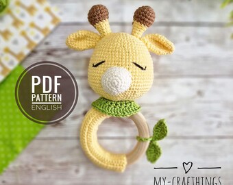 Crochet Giraffe Rattle and Teether PDF Pattern (EN and BG) | Amigurumi Baby Toy Tutorial | Newborn Baby Shower Gift