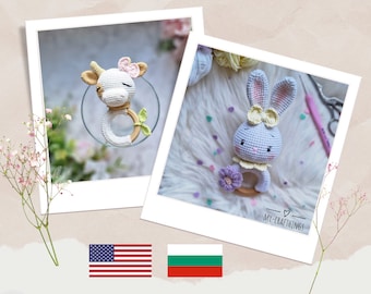 Crochet Cow & Bunny Rattle Design - Baby Rattle and Teether PDF Pattern (EN) | DIY Baby Toy Tutorial