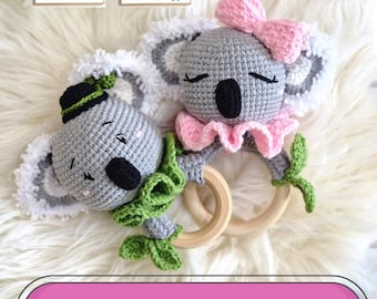 Crochet Baby Koala Rattle Pattern: Boy & Girl (PDF + Watercolor PNGs