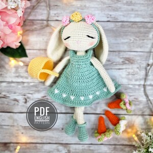 Bella das Häschen Häkelmuster, Amigurumi Häkelanleitung, PDF Download, DIY Ostergeschenk, Frühlingsdeko