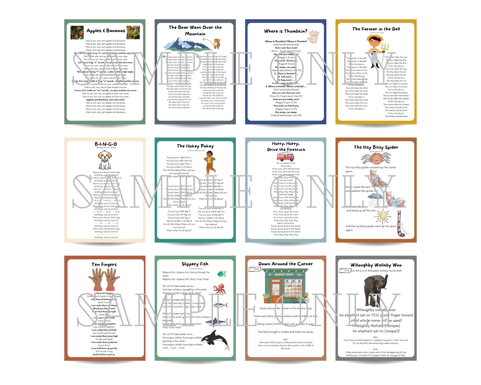 Nursery Rhymes and Songs Digital Download, Circle Time Song Cards ...