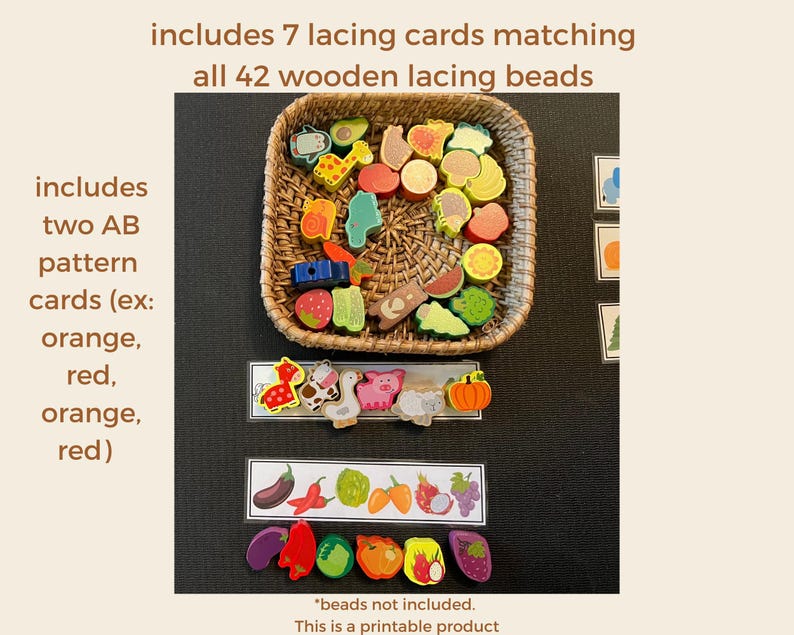 Lacing Bead Pattern Cards Printable: Preschool Activity (digital ...