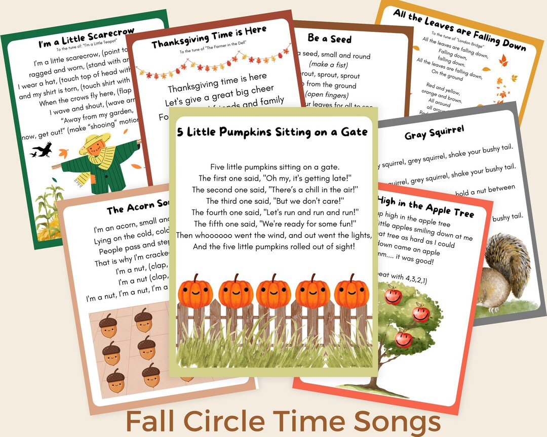 Fall Songs Printable Cards: Preschool & Kindergarten Circle Time (PDF ...